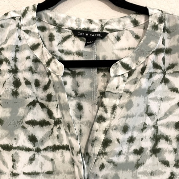 Zac & Rachel Women Tunic Large Green & White Abstract Bohemian Coastal Grandma - Picture 4 of 12